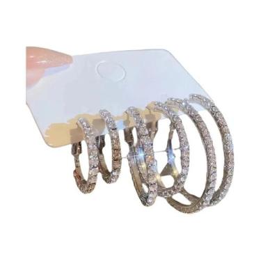 Imagem de Brincos De Argola Em Ouro E Prata Com Strass, 3 Pares Em Tamanhos Dife