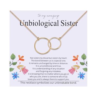 Imagem de Ukodnus Colar Unbiological Sister para ela, presente de melhor amiga para mulheres, joias de amizade para Soul Sister, presente de melhor amiga, colar de círculos interligados para melhor amiga