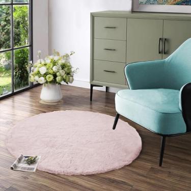 Imagem de Latepis Tapete redondo rosa claro felpudo de 1,2 m macio de pele de coelho sintética, lavável, antiderrapante, felpudo para sala de estar, tapetes fofos para quarto, sala de jogos, berçário,