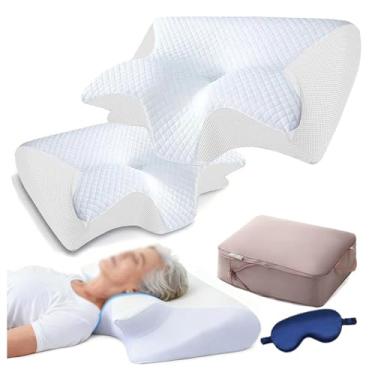Imagem de SPXMQSS Almofada cervical e pescoço almofada para dormir do lado almofada apneia do sonho almofada viscoelástico almofada anti-ressonar almofadas ortopédica branco 2 unidades