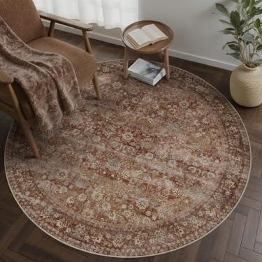 Imagem de HUGEAR Tapete redondo de 1,5 m, lavável à máquina, tijolo, vermelho, corredor, 12 x 12 cm, círculo pequeno, vintage, floral, tapete de pilha baixa, tapete macio, sala de estar, escritório, lavanderia