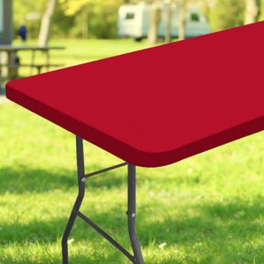 Imagem de Veblandy Toalha de mesa retangular, toalha de mesa elástica de poliéster impermeável, capa de mesa elástica lavável para piquenique, acampamento, festa, casamento, exterior, interior (76 x 122 cm