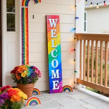 Imagem de Hentonwell Placa vertical de madeira para alpendre de boas-vindas, placa de varanda rústica, placas decorativas para porta da frente, decoração de boas-vindas ao ar livre em estilo de casa de fazenda