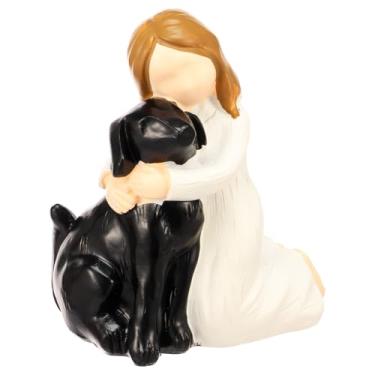 Imagem de ZFLYCANP Estatuetas de cachorro preto Love My Black, figuras esculpidas pintadas à mão, presentes de lembrança de amizade de anjo de cachorro preto, resina para detalhes finos, colocação versátil