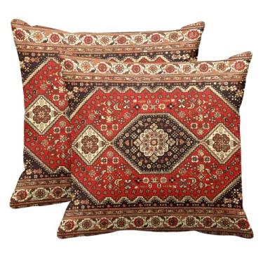 Imagem de Britimes Capas de almofada, decoração de arte asteca Kilim para casa, 45,7 x 45,7 cm, conjunto de 2 capas de sofá, pintura tripla abstrata, fronhas geométricas para quarto, sala de estar decorativa