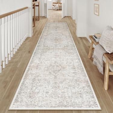 Imagem de WondRg Tapete de corredor vintage lavável 5 x 25 cm para sala de estar, quarto, bege, cinza, macio, antiderrapante, leve, floral, camada baixa, tapete envelhecido, corredor, cozinha, banheiro, quarto