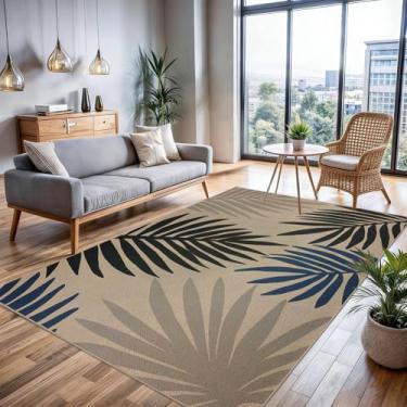 Imagem de USTIDE Tapete com design de folha de palmeira para pátio, 1,2 m x 1,5 m, tropical, interior, exterior, para quintal, varanda, entrada, casa de fazenda, lavável, tapete antiderrapante para pátio e