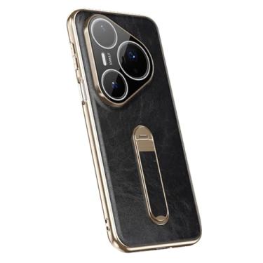 Imagem de LTLMYDAM Capa de revestimento para Huawei Pura 80 Ultra/80 Pro/80Pro+/80, padrão de cera de óleo, vintage, suporte ajustável, proteção para câmera, capa fina, preta, 80 Pro+