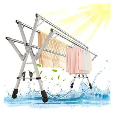 Imagem de Varal de secagem de roupas, varal extensível dobrável, varal vertical grande 5 varais com 4 rodas, (240 cm) (uma cor 240 cm)