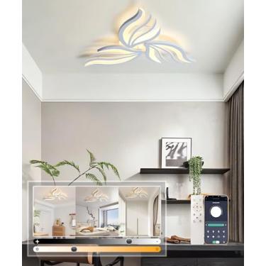 Imagem de Luminária de teto moderna em formato de flor, lustre LED preto para quarto, luminária regulável para sala de estar com controle remoto, luminária de embutir no teto, ideal para quarto infant
