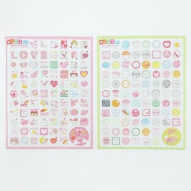 Imagem de Adesivos Decorativos Kawaii, Folhas com Designs Coloridos de Amor e Emojis, 2 Folhas
