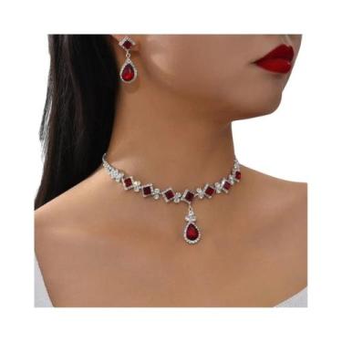 Imagem de Conjunto De Brincos Em Cristal Burgundy Com Pingente De Gota d'Água E 