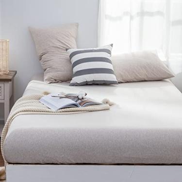 Imagem de LIFETOWN Lençol de algodão 100% malha jersey, bolso extra profundo, 1 lençol com elástico com 2 fronhas, ultramacio sem rugas (bege aveia mesclado, Queen)