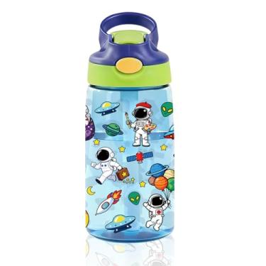 Imagem de CGMIBAS Garrafa de água infantil astronauta espacial de 400 ml com tampa de canudo – Garrafas de água de astronauta para crianças, à prova de vazamento, leves e duráveis para escola, copo de presente