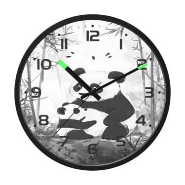 Imagem de SEHANY Bonito relógio de parede panda silencioso sem tique-taque relógio redondo operado por bateria 30 cm controle de som luz noturna relógios de parede para sala de estar, cozinha, quarto