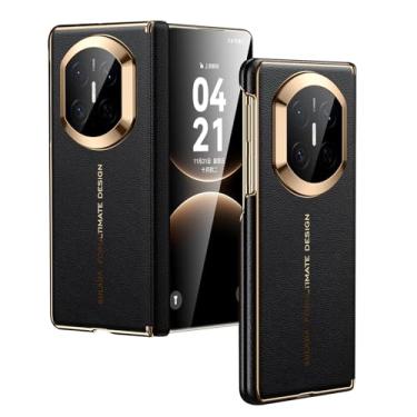 Imagem de LYJSMGZ Capa de couro genuíno para Huawei Mate X7, proteção da câmera, dobradiça magnética, capa à prova de choque, suporta carregamento sem fio, preta, Mate X7