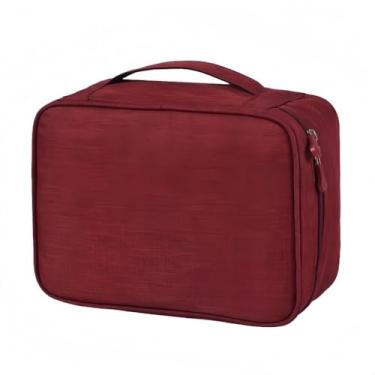 Imagem de Bolsa Organizadora de Cabos e Eletrônicos Portátil – Necessaire Multifuncional Impermeável para Viagem(grande-Vinho)