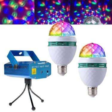 Imagem de Kit Iluminação Festa Laser RGB + 2 Lâmpadas Giratórias LED Bola Maluca DJ