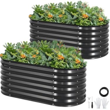 Imagem de Cama de jardim galvanizada elevada ao ar livre | Caixa de plantio de 43 cm de altura ao ar livre para plantas de raiz profunda | Kit de cama elevada de 2 peças para jardinagem com bolsa de ferramentas