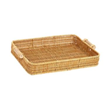 Imagem de IEUDNS Cesto de armazenamento trançado com alças, bandeja para servir frutas, travessa trançada, cesto para pão para sala de estar, cozinha e festas.