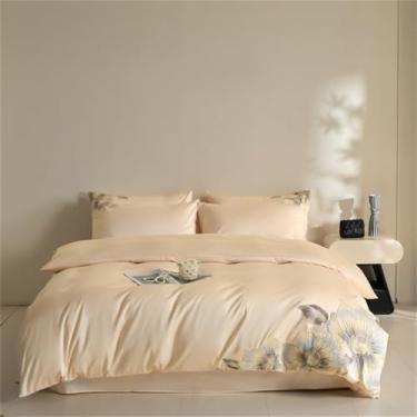 Imagem de Jogo de cama de algodão com bordado de flores, capa de edredom para solteiro, casal, queen e king, cor 1, tamanho casal (180x220cm), 4 peças.