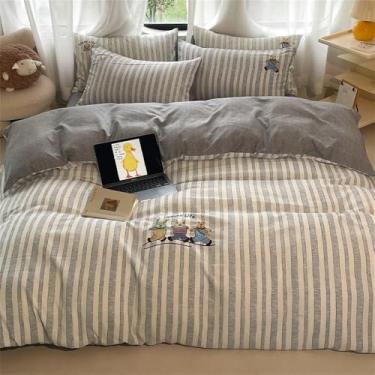 Imagem de Jogo de lençóis de algodão e cânhamo bordados, estampa sólida de desenho animado, confortável e macio, com capa de edredom e lençol de baixo, 5 x 1,5 m, conjunto de 4 peças