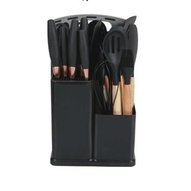 Imagem de Conjunto de Utensílios de Cozinha 19 Peças com Suporte – Silicone Resistente ao Calor, Cabos Ergonômicos e Design Premium (Preto)