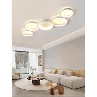 Imagem de Luminária de teto LED moderna de 99,5 cm (39,2"), 55 W, dimerizável, 4400 lúmens, com 5 círculos, design simples, multifuncional e econômica, ideal para quarto, sala de jantar, escritório e