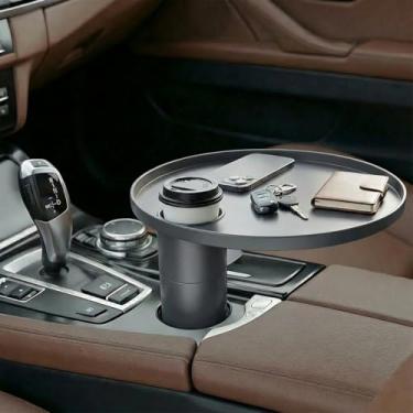 Imagem de HomDSim Bandeja de carro, bandeja de comida de carro ajustável em altura e mesa de suporte de copo, mesa giratória de 360° para laptop, bandeja de volante, acessórios de carro universais para a