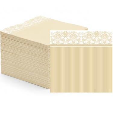 Imagem de Guardanapos de papel para coquetel | Quadrado | Marfim | Borda de renda | Pacote com 20