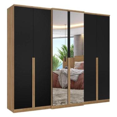 Imagem de Guarda Roupa Casal Valência 6 Portas Full Glass Capuccino Preto Acetin