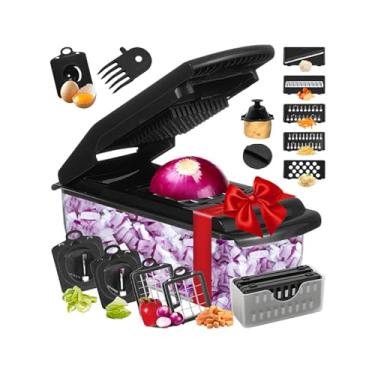 Imagem de Choqueiro de vegetais, helicóptero de comida - Chopper vegetal de dicer com alimentos com recipiente - Gadgets de cozinha multifuncionais Slicer de cebola com recipiente para salada de batata tomate v