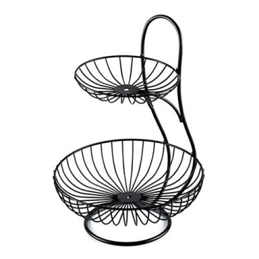 Imagem de WeiLaiKeQi Cesta de Frutas de 2 Andares, Fruteira de Arame Ou Suporte para Frutas E Legumes, Suporte de Dois Ou Três Andares para Armazenar E Organizar Vegetais, Black 2 Tier, Tamanho real