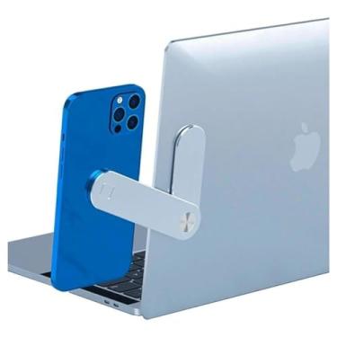 Imagem de Suporte Celular Magnético Lateral para Notebook e Monitor | Extensor de Tela em Alumínio Premium | Fixação Adesiva 3M e Imã Neodímio | Dobrável e Portátil para Home Office