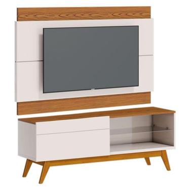 Imagem de Rack Bancada 1 Gaveta E Painel Para Tv Classic 1.4 Off White Freijó - Imcal