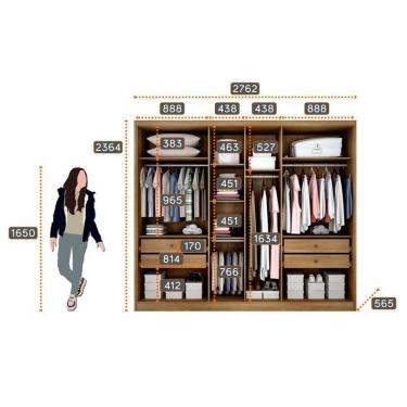 Imagem de Guarda Roupa Casal Ambiente Livorno 6 Portas 4 Gavetas Cumaru 23 Com Espelho - Novo Horizonte