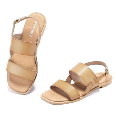 Imagem de FITORY Sandálias rasteiras femininas modernas, quadradas, bico aberto, fivela ajustável, chinelos verão tamanho 6-11, Camelo, 38