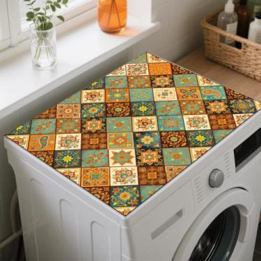 Imagem de GLOBLELAND Tapete Art Patterns para lavadora e secadora, capa contra poeira, 59,9 x 49,8 cm, azulejos, máquina de lavar, protetor, antiderrapante, para secadora de roupas, capas para lavanderias
