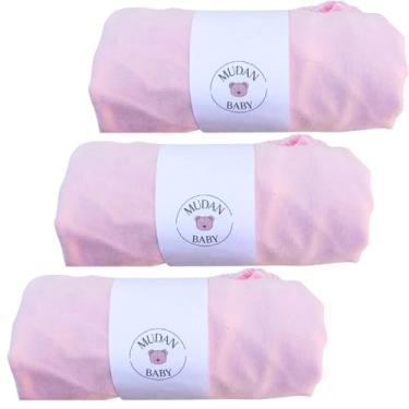 Imagem de Kit 3 Lençol Avulso Malha 100% Algodão Elástico Total Berço Americano Hipoalergenico (Rosa)
