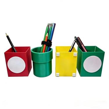 Imagem de Kit de 4 Organizadores Criativos - Porta-Caneta e Lápis para Mesa de Escritório e Home Office, Design Único e Prático (COMPLETO COM OS 4)
