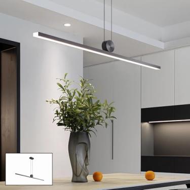Imagem de Luminária pendente LED linear preta para cozinha, ilha ou sala de jantar, com intensidade ajustável e controle remoto. Lustre moderno para sala de estar, mesa de jantar, escritório ou bar, c