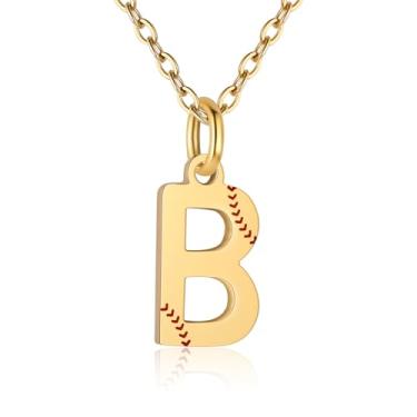 Imagem de RUOOUY Colar feminino com inicial de softball, banhado a ouro 18K, pingente de letra A-Z, joias de softball, acessórios esportivos, presente de Natal para namorada, filha, Aço inoxidável, Sem Pedra