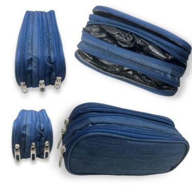 Imagem de Estojo Escolar Masculino Feminino Grande 3 Ziperes Triplo Cores:Azul 8