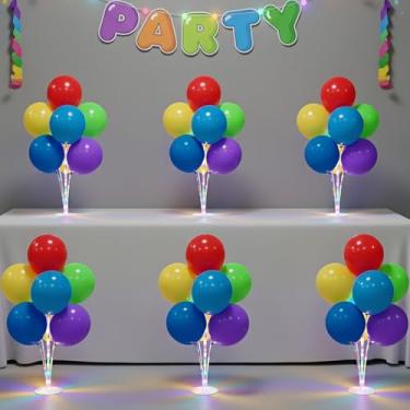 Imagem de Conjunto de 6 centros de mesa com suporte de balão com luzes LED para decoração de festa, centros de mesa de balões para mesa, kit de suporte de balão para decorações de formatura 2025, casamentos