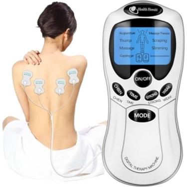 Imagem de Massageador Elétrico Terapia Digital TENS Estimulador Muscular Fisioterapia | Aparelho de Choque para Dor com 4 Eletrodos e Visor LCD | Kit Completo com Fonte Bivolt e Pilhas para Alívio Muscular