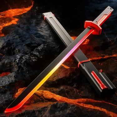 Imagem de Brinquedo Espada Katana Samurai Grande 80cm Com Luz Led Troca Cor Rgb com Faisca e Fumaça de Água - no Brasil