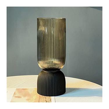 Imagem de x3anggyt5 Vaso de flores de vidro listrado de alta qualidade criativo fosco hidropônico artesanato floral sala de estar mesa de jantar vaso de arranjo de flores de vidro decoração de casa (pequeno)