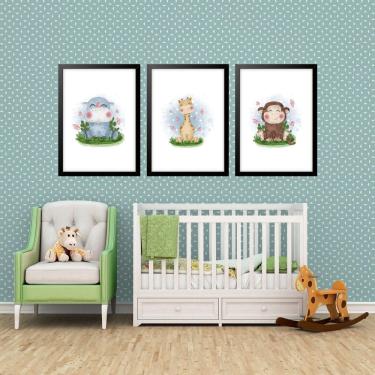 Imagem de Kit 3 Quadros Grandes Quarto Infantil Filhotinhos I 60X48Cm