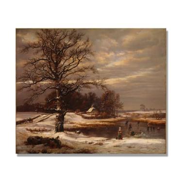 Imagem de NHLDZYH Pintura famosa de J.C. Dahl, impressão artística de romantismo norueguês, decoração de parede temática de natureza para quarto ou escritório. (paisagem de inverno dinamarquesa). 50 x 60 cm