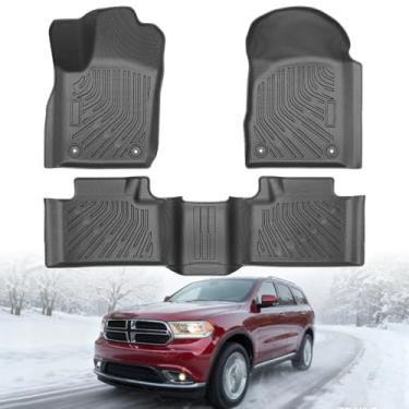 Imagem de Tapetes para Dodge Durango 7 assentos 2011-2015, 3 peças de forro de piso TPE para todos os climas à prova d'água antiderrapante para Durango 7 assentos com banco da 2ª fileira